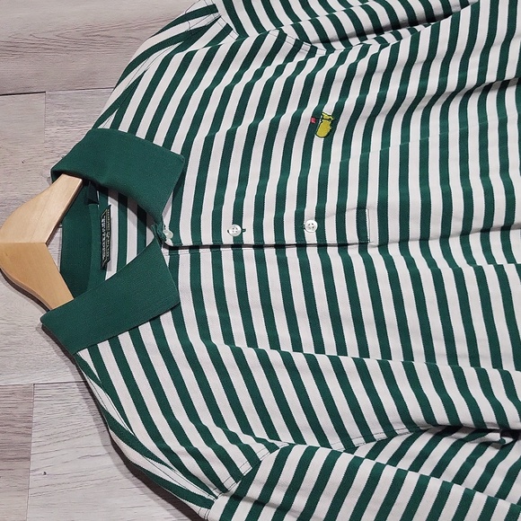 🛍Masters Collection Mens XL Polo Green White Stripe Collared Pima Cotton Golf - Picture 3 of 7